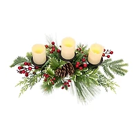 Northlight 28" Holly And Berries Pillar With Pine Cones Candle Holder