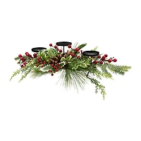 Northlight 28" Holly And Berries Pillar With Pine Cones Candle Holder