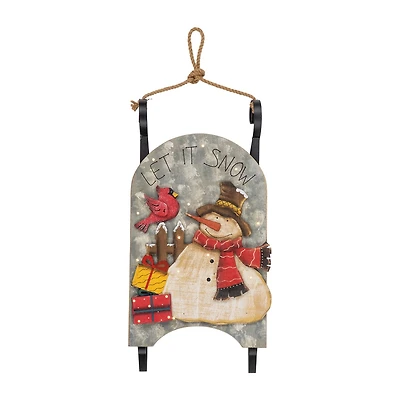 Northlight 17" Led Lighted Wooden Sled With Snowman And Cardinal Lighted Christmas Tabletop Decor