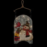 Northlight 17" Led Lighted Wooden Sled With Snowman And Cardinal Lighted Christmas Tabletop Decor