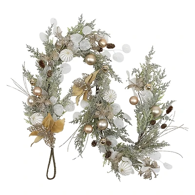 Northlight 6ft Glittered Poinsettia And Ornaments Artificial Christmas Indoor Garland