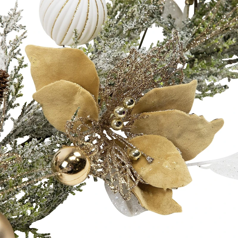 Northlight 6ft Glittered Poinsettia And Ornaments Artificial Christmas Indoor Garland