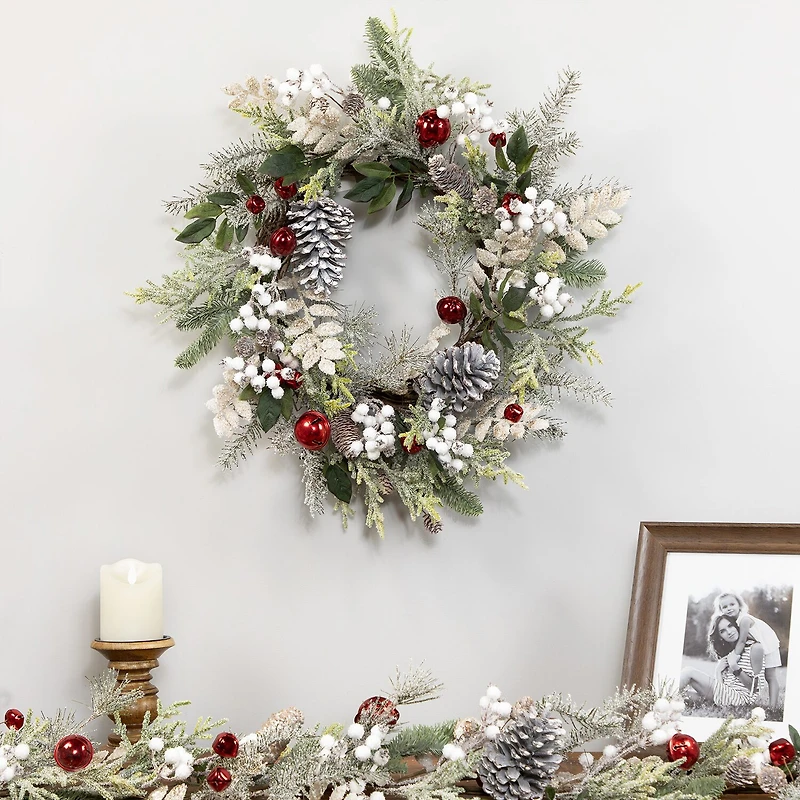 Northlight 24" Frosted Pinecones And Berries Artificial Wreath