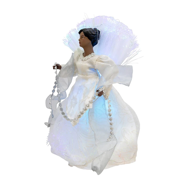 Northlight 12" Silver Lighted Fiber Optic African American Angel Christmas Tree Topper