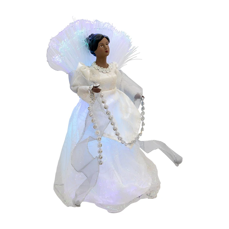 Northlight 12" Silver Lighted Fiber Optic African American Angel Christmas Tree Topper