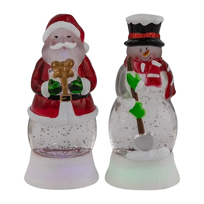 Northlight 6" Led Lighted Color Changing Santa And Snowman Acrylic Christmas Snow Globe