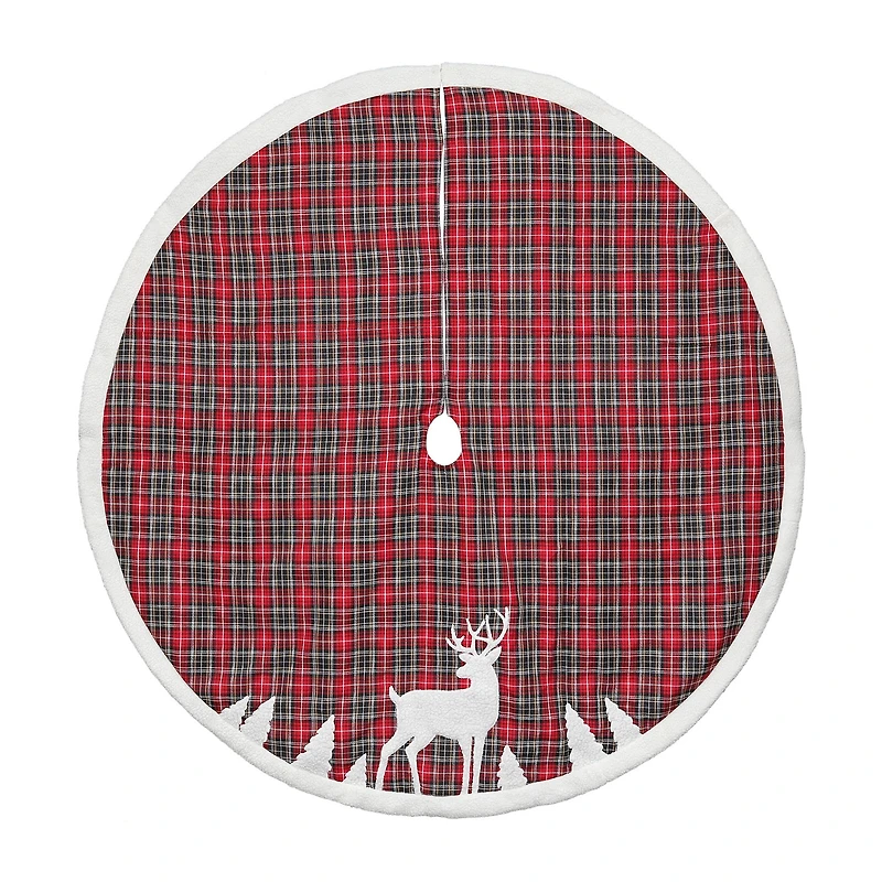 Northlight 48" Red And Black Plaid Reindeer Indoor Tree Skirt