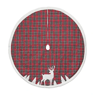 Northlight 48" Red And Black Plaid Reindeer Indoor Tree Skirt