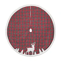 Northlight 48" Red And Black Plaid Reindeer Indoor Tree Skirt