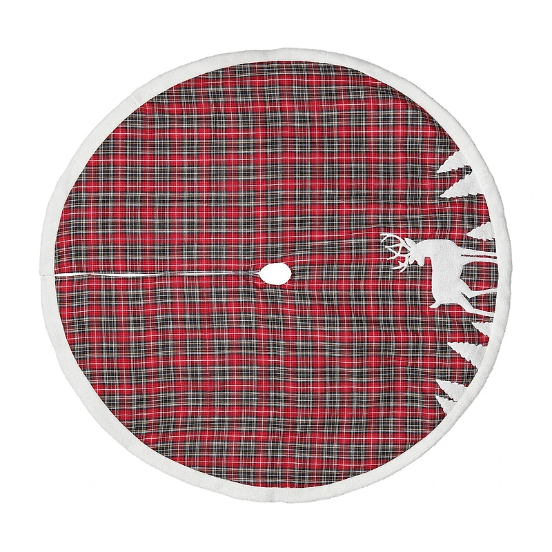 Northlight 48" Red And Black Plaid Reindeer Indoor Tree Skirt