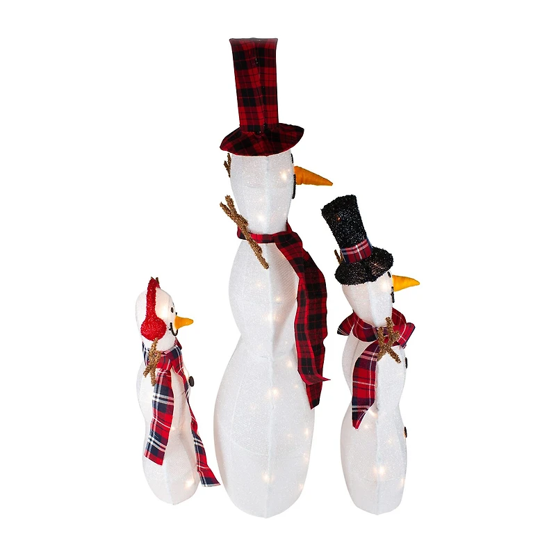 Northlight Lighted Tinsel Snowmen Family Christmas Yard Art