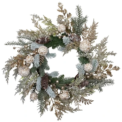 Northlight 24" Glittered Mixed Foliage With Ornaments Artificial Wreath