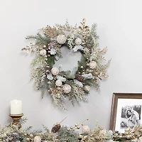 Northlight 24" Glittered Mixed Foliage With Ornaments Artificial Wreath