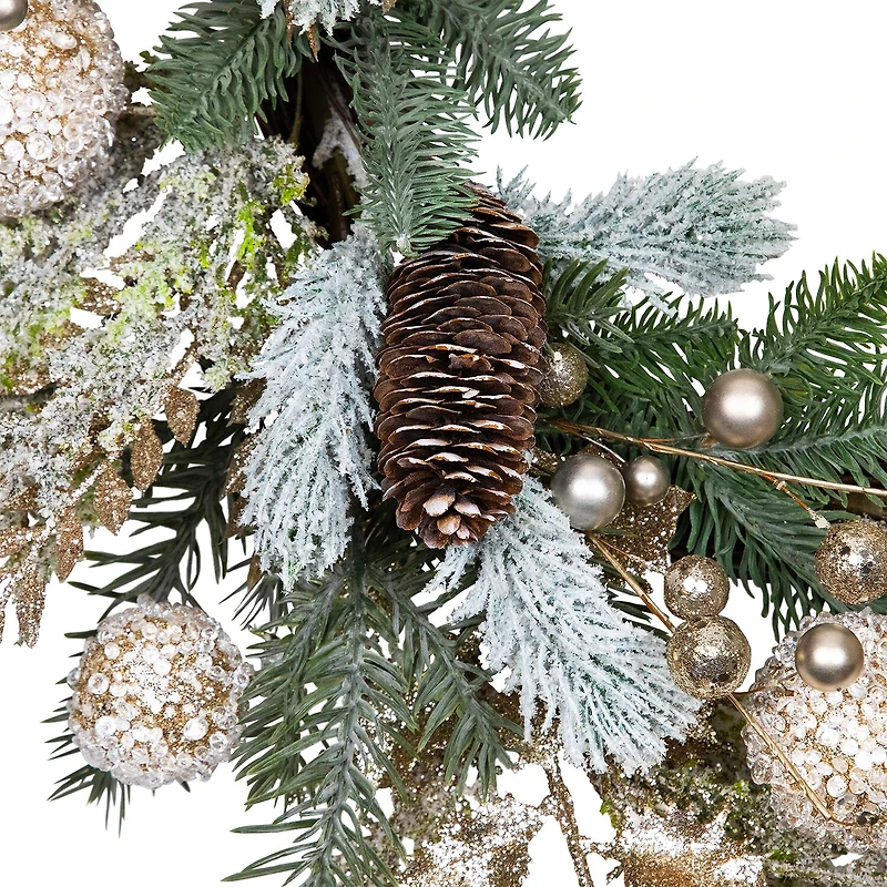 Northlight 24" Glittered Mixed Foliage With Ornaments Artificial Wreath