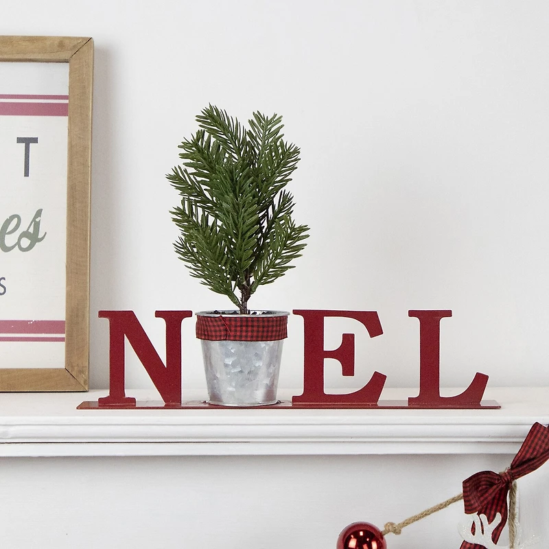 Northlight 13" Potted Faux Pine In Metal "Noel" Planter Christmas Tabletop Decor