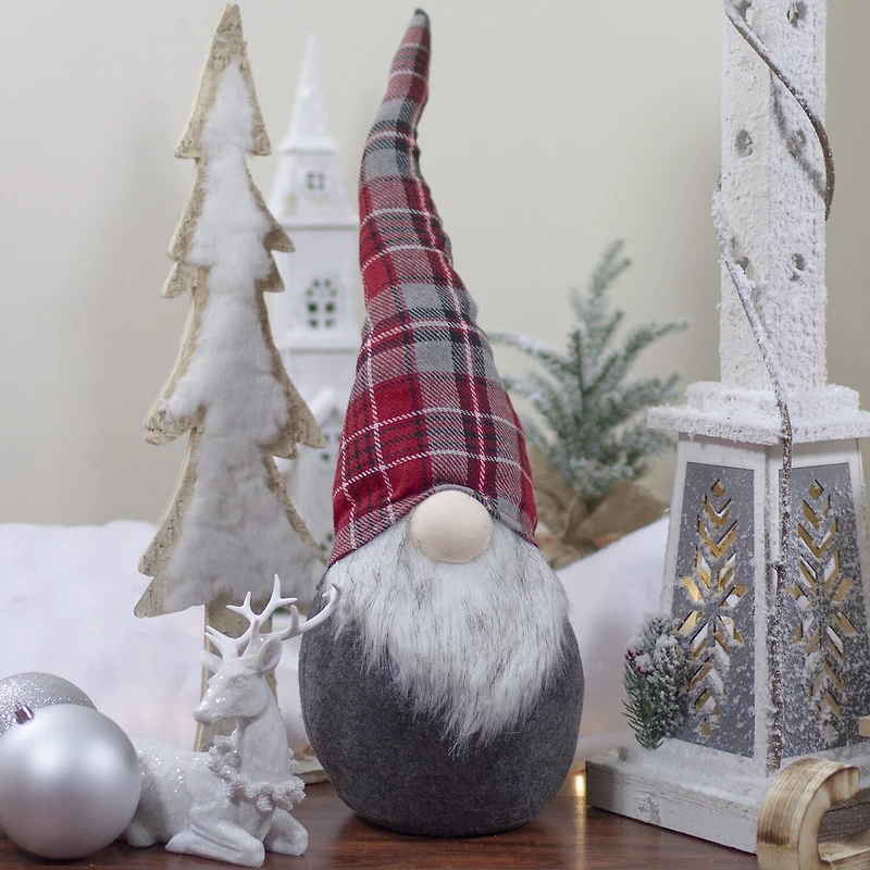 Northlight 25" Plaid Bendable Hat Sitting Gnome Christmas Gnome