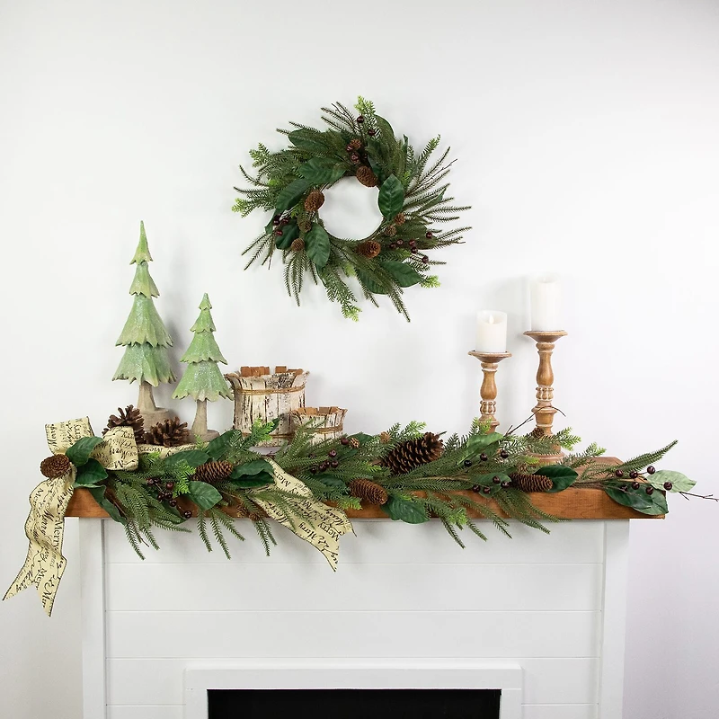 Northlight 20" Mixed Foliage With Berries Artificial Wreath