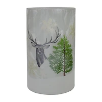 Northlight 10" Deer Pine And Snowflakes Hand Painted Flameless Glass Candle Holder
