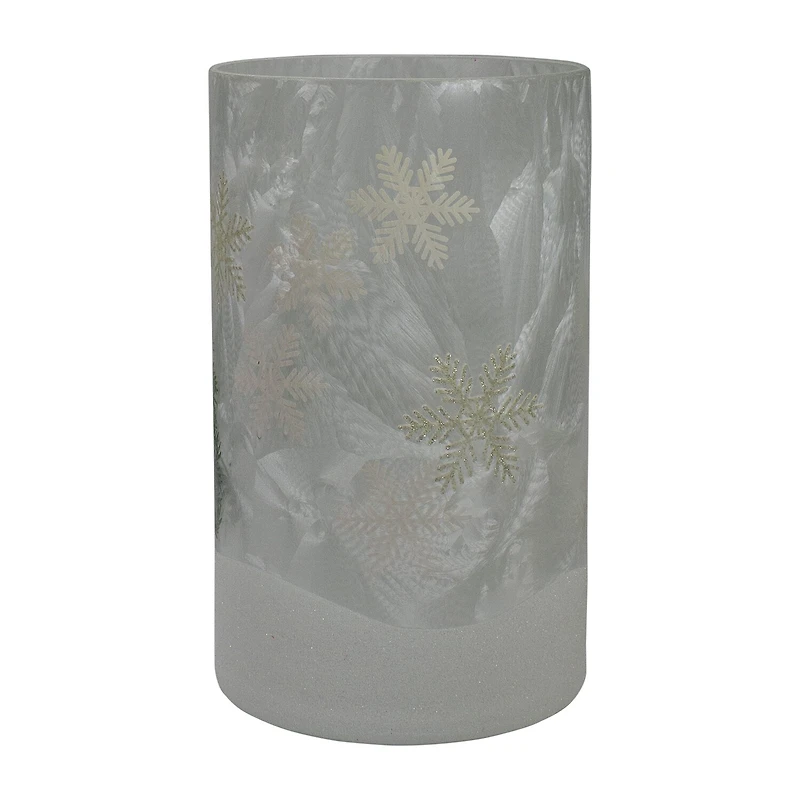 Northlight 10" Deer Pine And Snowflakes Hand Painted Flameless Glass Candle Holder