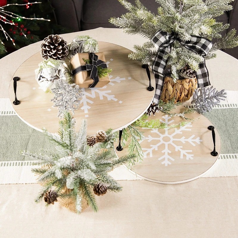 Northlight 16" Round Snowflake Serving Trays Christmas Tabletop Decor