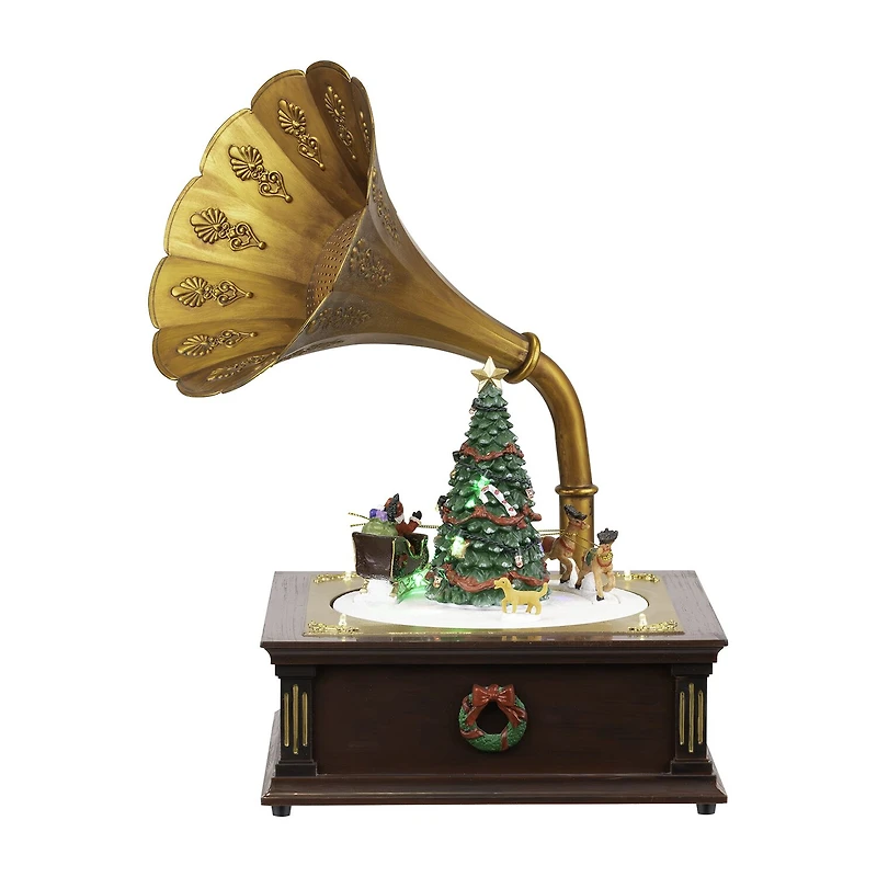 Northlight 14" Led Lighted And Musical Gramophone Animated Plays Music Christmas Tabletop Decor