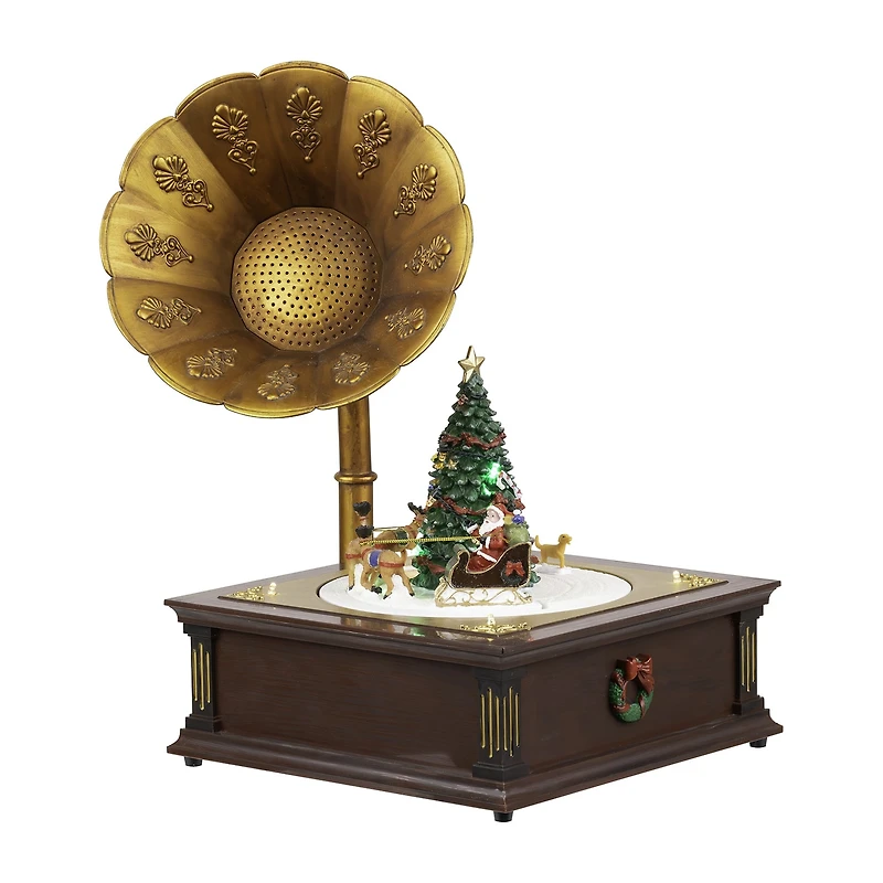 Northlight 14" Led Lighted And Musical Gramophone Animated Plays Music Christmas Tabletop Decor