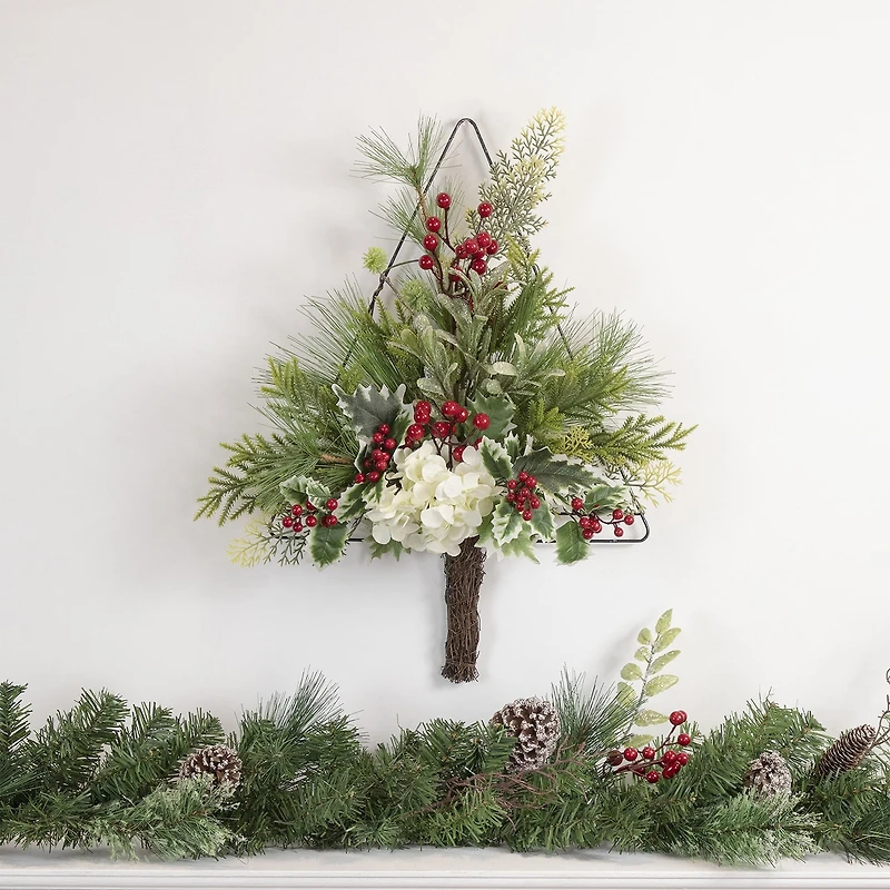 Northlight 24" Pine Tree With Berries And Holly Christmas Window Decor