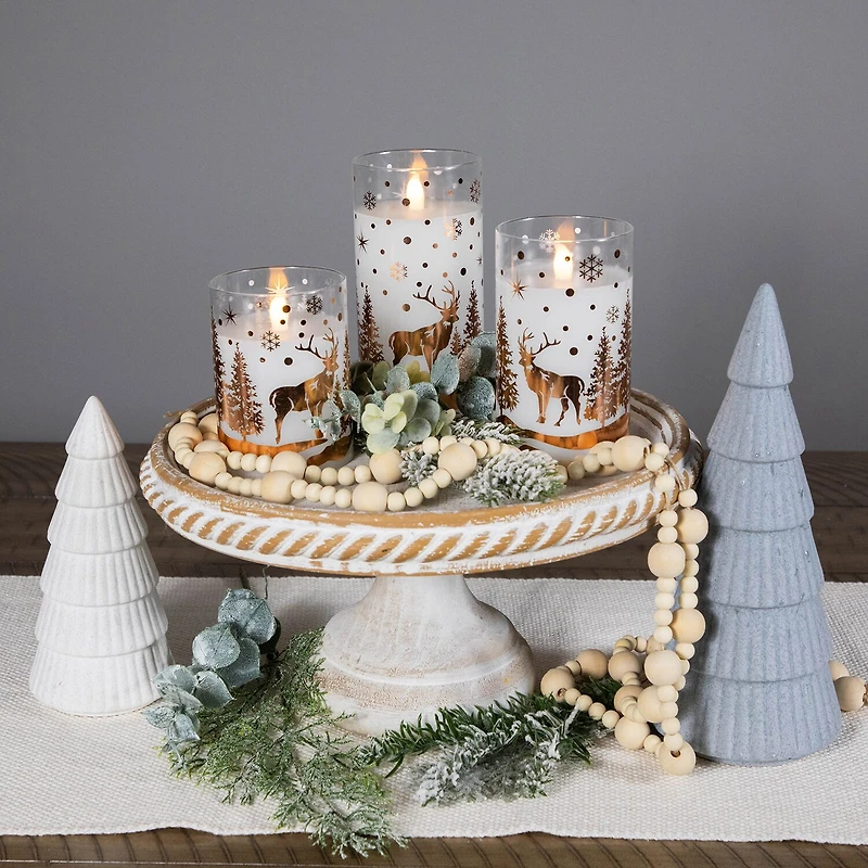 Northlight 6" Led Flameless Flickering Woodland Glass Pillar Flameless Candle