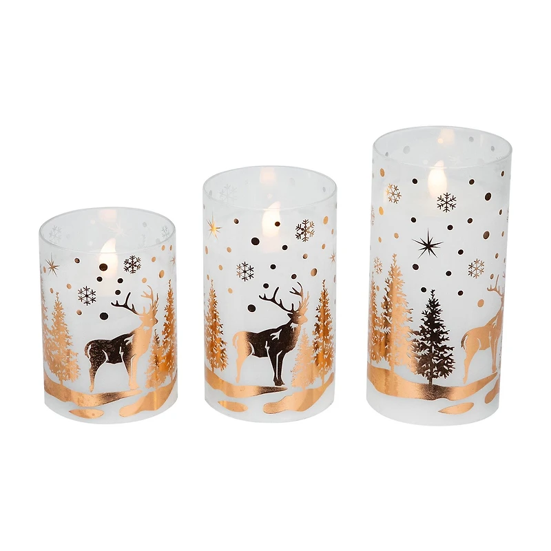 Northlight 6" Led Flameless Flickering Woodland Glass Pillar Flameless Candle