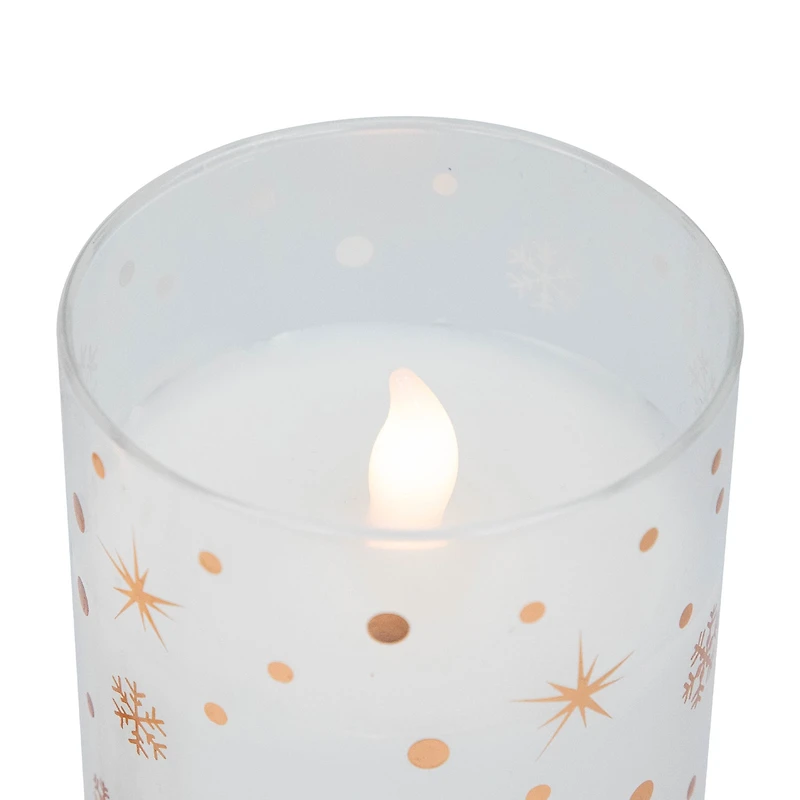 Northlight 6" Led Flameless Flickering Woodland Glass Pillar Flameless Candle