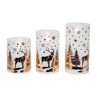 Northlight 6" Led Flameless Flickering Woodland Glass Pillar Flameless Candle