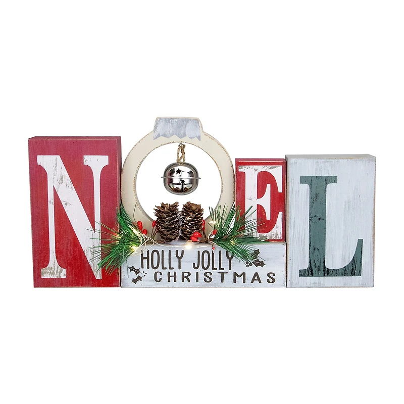 Northlight 13" Led Lighted "Noel Holly Jolly" Sign With Jingle Bell Lighted Christmas Tabletop Decor