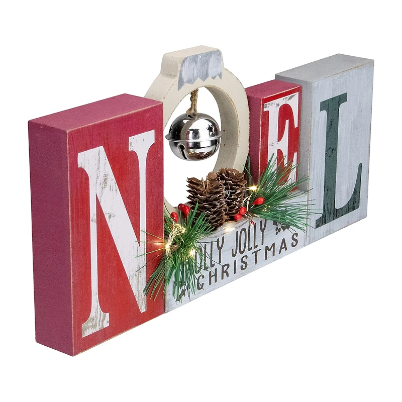 Northlight 13" Led Lighted "Noel Holly Jolly" Sign With Jingle Bell Lighted Christmas Tabletop Decor
