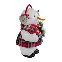 Northlight 12" Plush Girl Snowman With Ear Muffs And Wreath Christmas Figurine