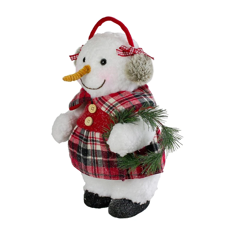 Northlight 12" Plush Girl Snowman With Ear Muffs And Wreath Christmas Figurine
