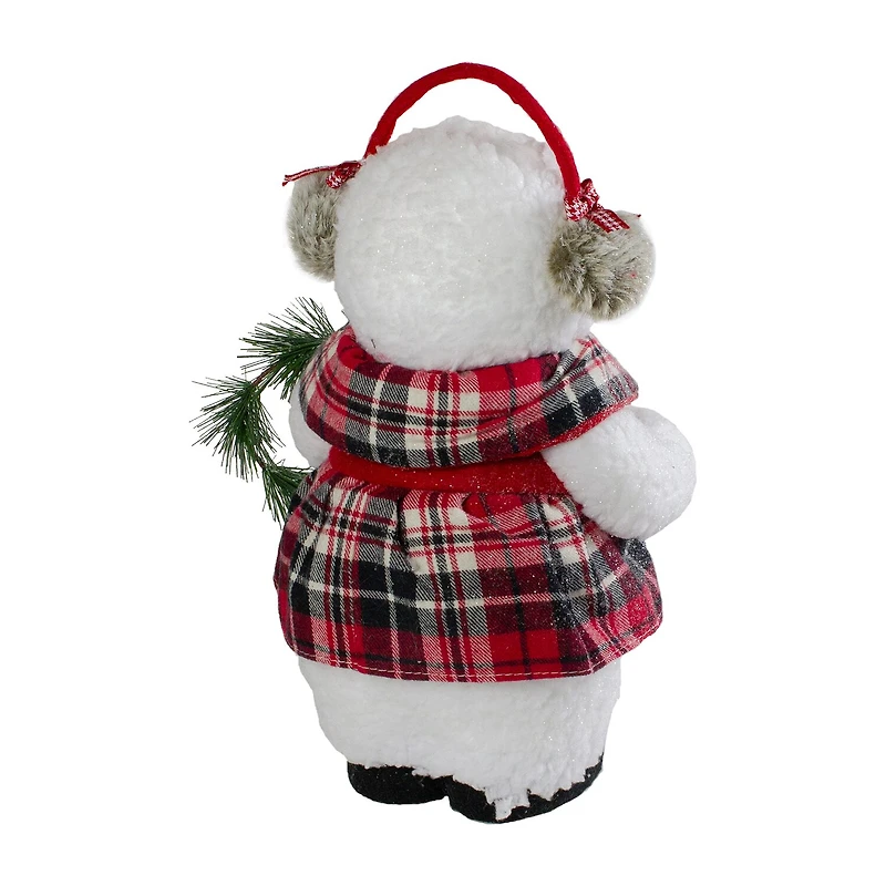 Northlight 12" Plush Girl Snowman With Ear Muffs And Wreath Christmas Figurine