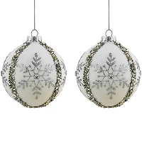 Northlight 4" Matte Sequin Glitter Snowflake Glass Christmas Ornament