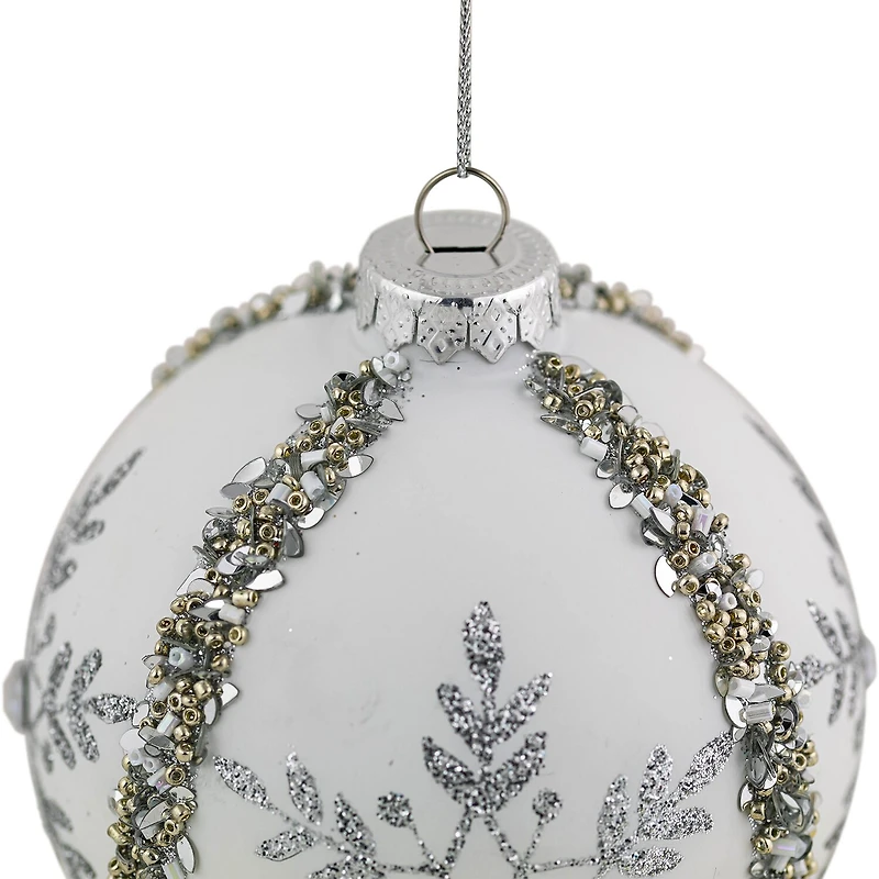 Northlight 4" Matte Sequin Glitter Snowflake Glass Christmas Ornament