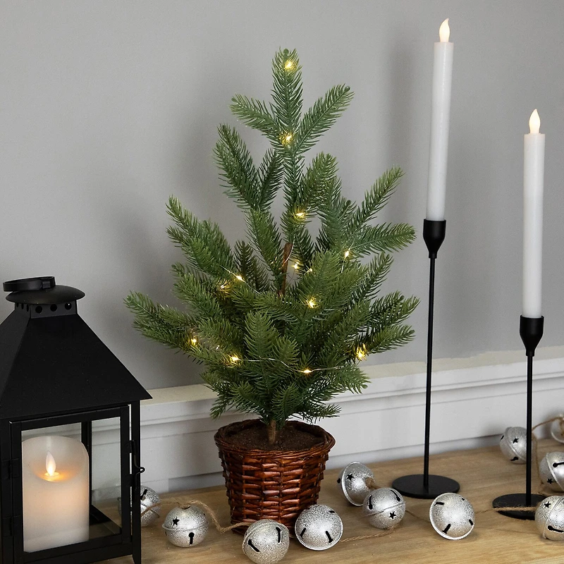 Northlight 20" Pre Lit Artificial Pine With Basket Base 1 1/2 Feet Pine Christmas Tree