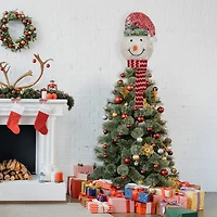 Northlight 22" Lighted Snowman Wearing A Frosted Hat With Pine Christmas Tree Topper