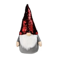 Northlight 18" Red And Gray Gnome With Flip Sequin Hat Christmas Gnome