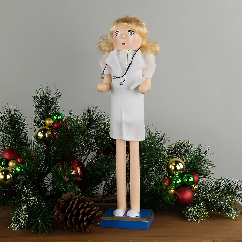 Northlight 15" Nurse With Stethoscope Wooden Wood Christmas Nutcracker