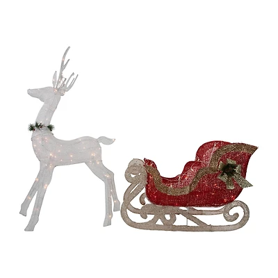 Northlight 51" Lighted Reindeer With Sleigh Christmas Yard Art