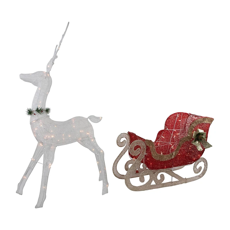 Northlight 51" Lighted Reindeer With Sleigh Christmas Yard Art
