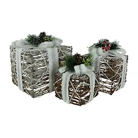 Northlight 10" Led Gift Boxes With Pine And Berries Christmas Tabletop Decor