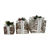 Northlight 10" Led Gift Boxes With Pine And Berries Christmas Tabletop Decor