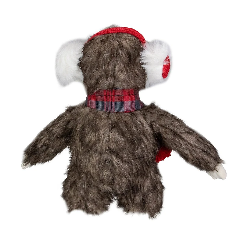 Northlight 12" Plush Sitting Winter Sloth With Plaid And Pom Pom Scarf Christmas Figurine
