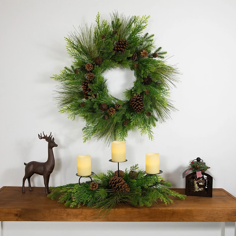 Northlight 30"Jingle Bell And Pine Cones Pillar Candle Holder