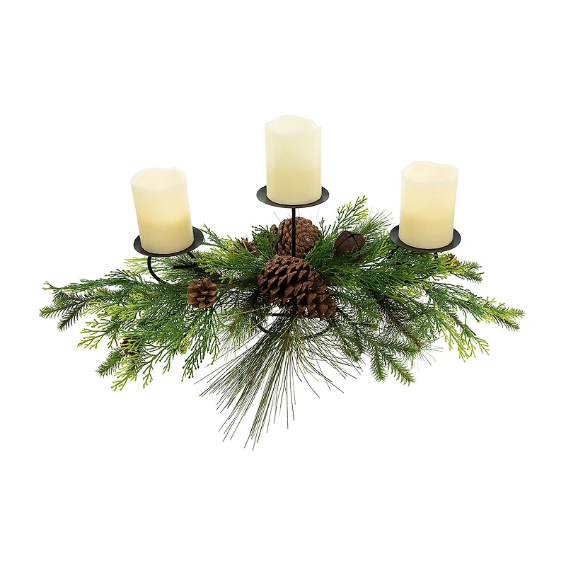 Northlight 30"Jingle Bell And Pine Cones Pillar Candle Holder