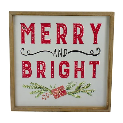 Northlight 16" Wooden Framed "Merry And Bright" Metal Christmas Tabletop Decor